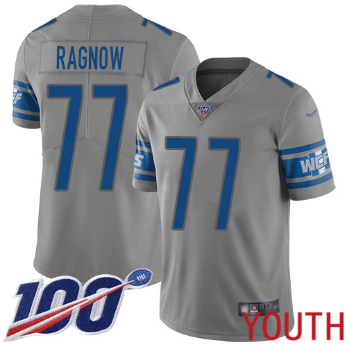 Detroit Lions Limited Gray Youth Frank Ragnow Jersey NFL Football #77 100th Season Inverted Legend->youth nfl jersey->Youth Jersey